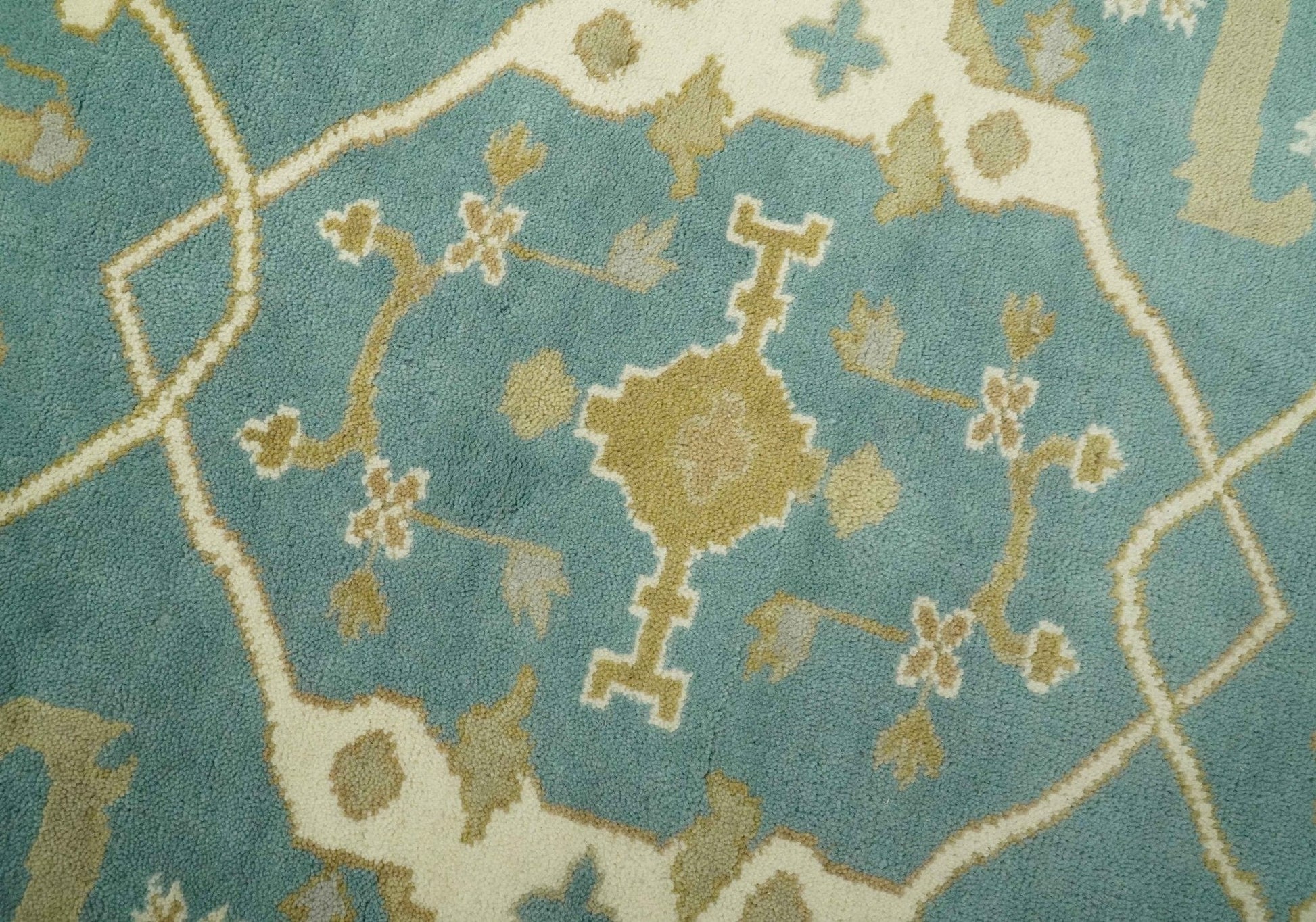 The Rug Decor Area Rug Custom Made Hand Knotted Teal, Ivory and Olive Oriental Oushak wool area rug Custom Made Hand Knotted Teal, Ivory and Olive Oriental Oushak wool area rug