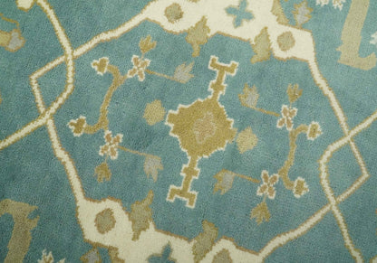 The Rug Decor Area Rug Custom Made Hand Knotted Teal, Ivory and Olive Oriental Oushak wool area rug Custom Made Hand Knotted Teal, Ivory and Olive Oriental Oushak wool area rug