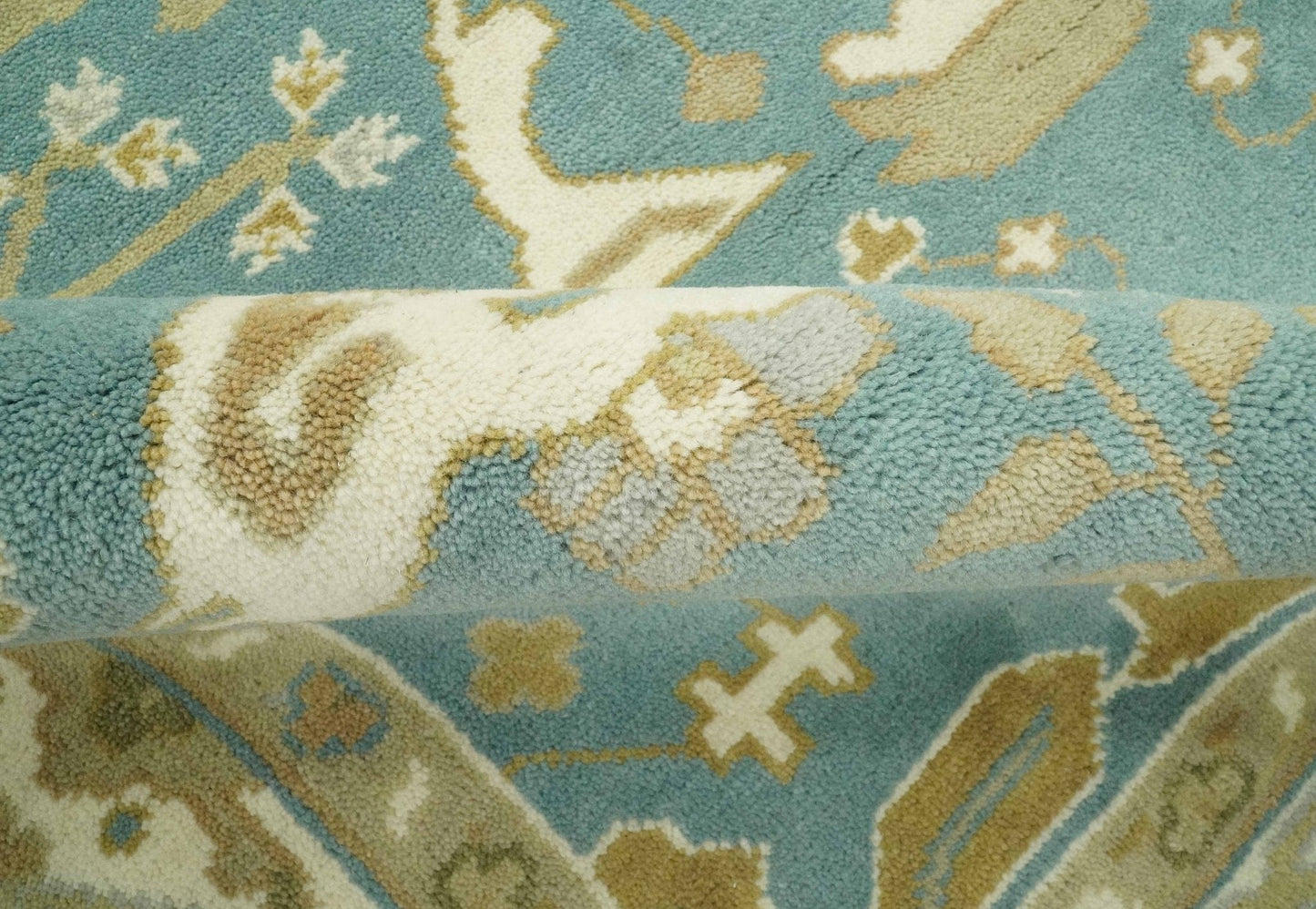 The Rug Decor Area Rug Custom Made Hand Knotted Teal, Ivory and Olive Oriental Oushak wool area rug Custom Made Hand Knotted Teal, Ivory and Olive Oriental Oushak wool area rug