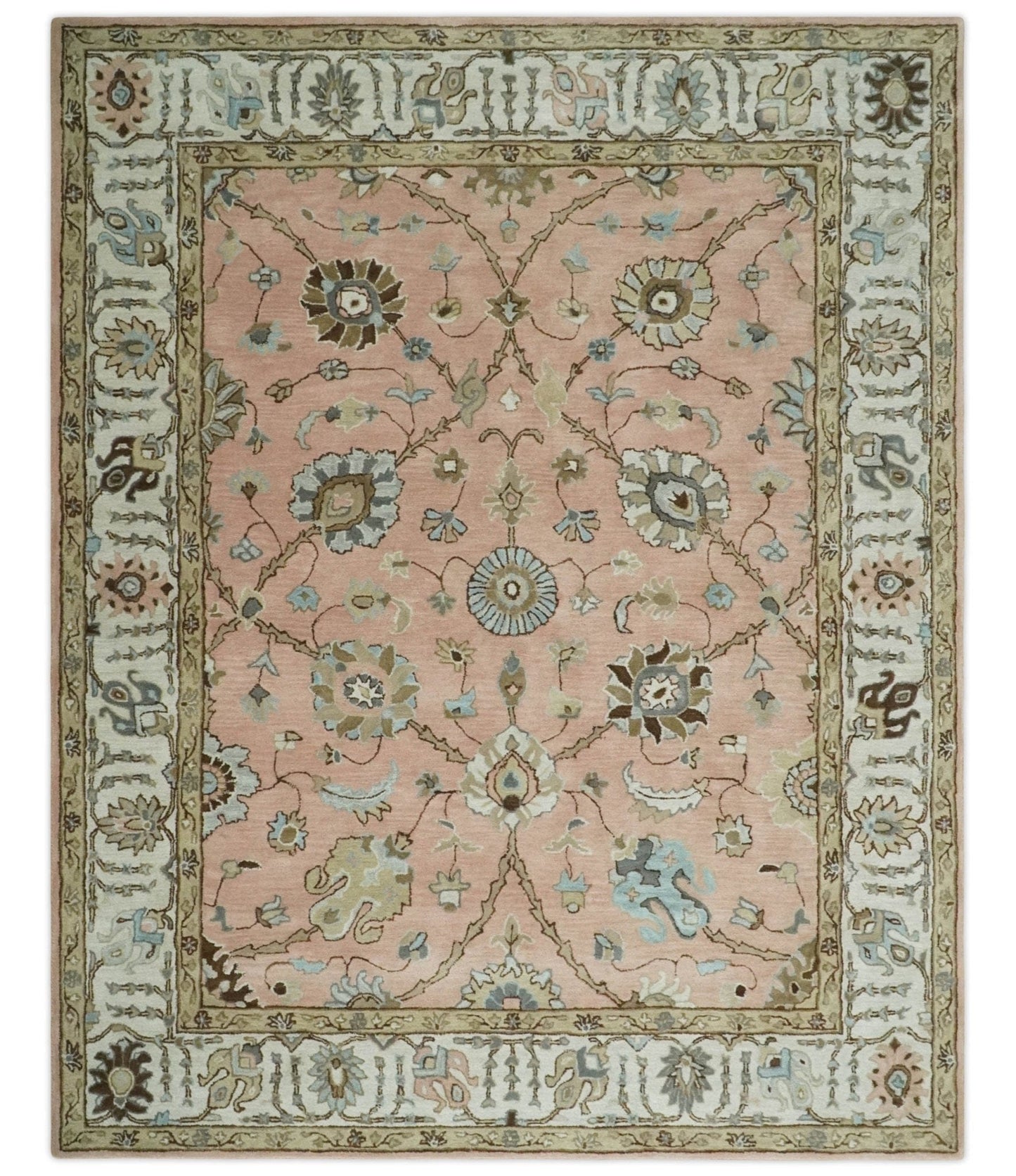 The Rug Decor Area Rug 8x10 Custom Made Hand Tufted Peach Pink and Ivory Modern Colorful Oushak Rug, Kids, Living Room and Bedroom Rug Custom Made Hand Tufted Peach Pink and Ivory Modern Colorful Oushak Rug, Kids, Living Room and Bedroom Rug