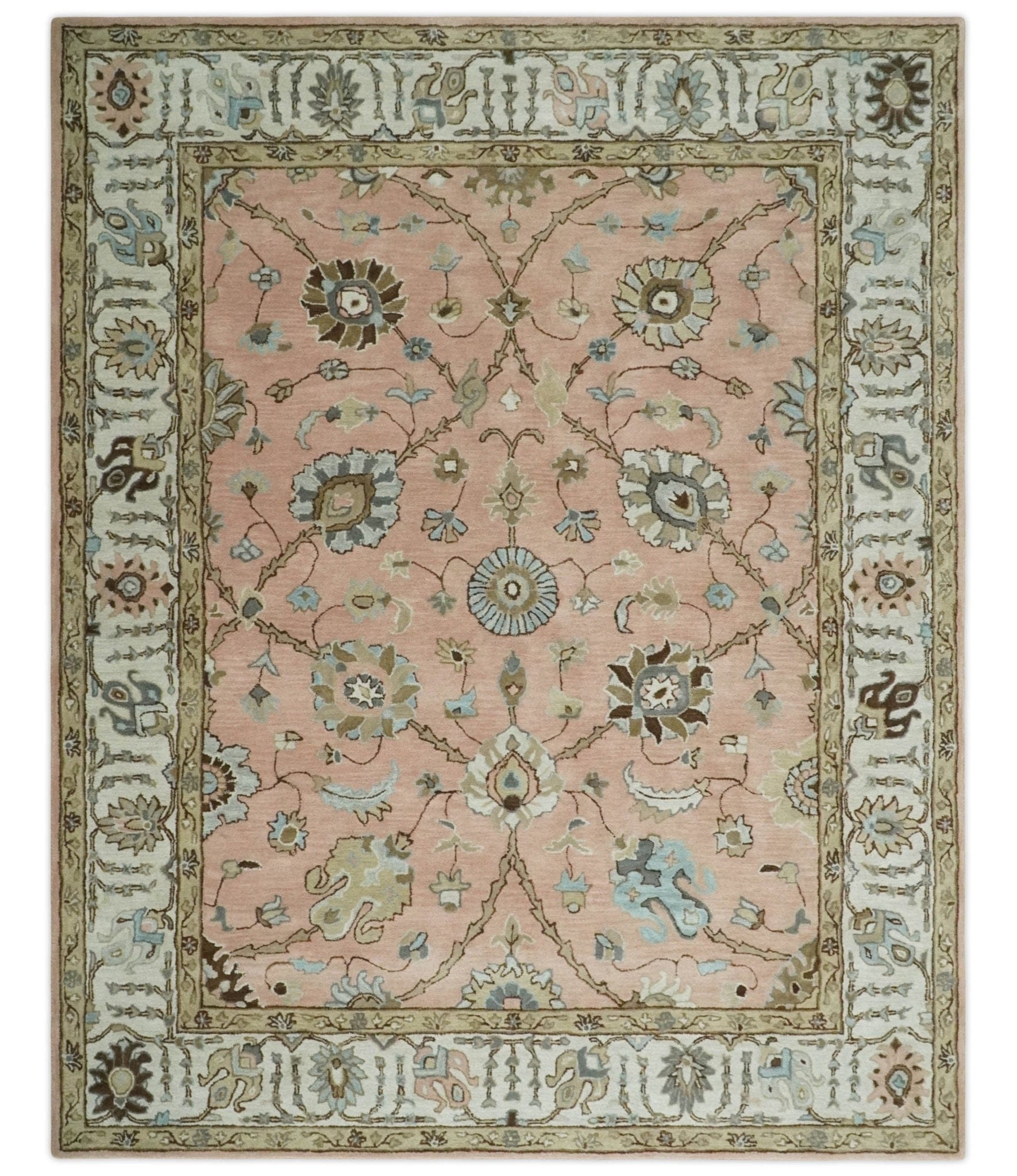 The Rug Decor Area Rug 8x10 Custom Made Hand Tufted Peach Pink and Ivory Modern Colorful Oushak Rug, Kids, Living Room and Bedroom Rug Custom Made Hand Tufted Peach Pink and Ivory Modern Colorful Oushak Rug, Kids, Living Room and Bedroom Rug