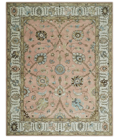 The Rug Decor Area Rug 8x10 Custom Made Hand Tufted Peach Pink and Ivory Modern Colorful Oushak Rug, Kids, Living Room and Bedroom Rug Custom Made Hand Tufted Peach Pink and Ivory Modern Colorful Oushak Rug, Kids, Living Room and Bedroom Rug