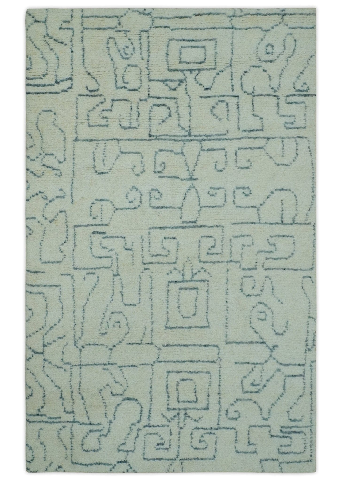 The Rug Decor Area Rug 5x8 Custom Made Ivory, Beige and Gray Maze Design Hand knotted wool Area Rug Custom Made Ivory, Beige and Gray Maze Design Hand knotted wool Area Rug