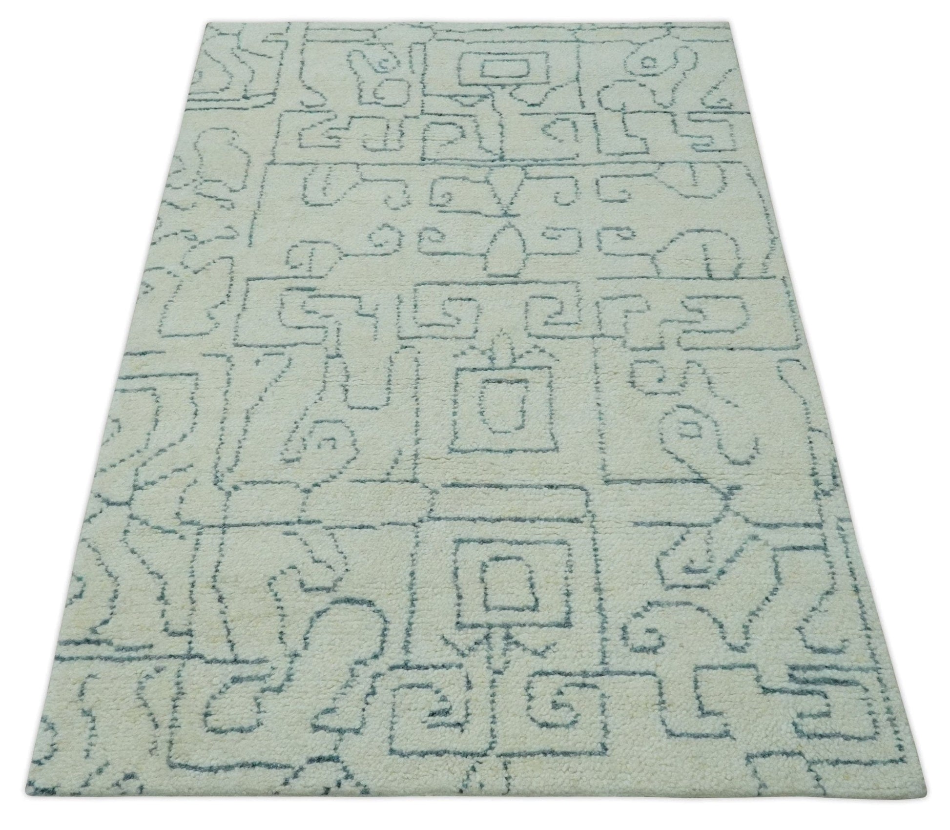 The Rug Decor Area Rug Custom Made Ivory, Beige and Gray Maze Design Hand knotted wool Area Rug Custom Made Ivory, Beige and Gray Maze Design Hand knotted wool Area Rug