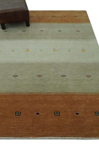 The Rug Decor Area Rug Custom Made Ivory, Beige and Rust Geometrical stripes Design Hand loom Wool Area Rug Custom Made Ivory, Beige and Rust Geometrical stripes Design Hand loom Wool Area Rug