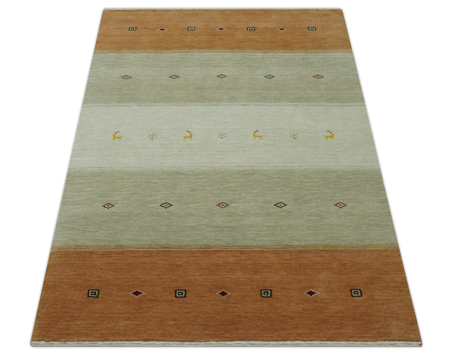 The Rug Decor Area Rug Custom Made Ivory, Beige and Rust Geometrical stripes Design Hand loom Wool Area Rug Custom Made Ivory, Beige and Rust Geometrical stripes Design Hand loom Wool Area Rug