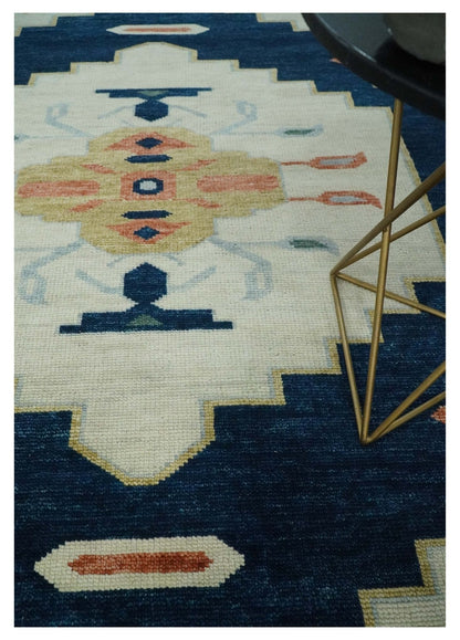 The Rug Decor Area Rug Custom Made Ivory, Blue, Beige and Rust Hand Knotted Traditional Heriz Wool Area Rug Custom Made Ivory, Blue, Beige and Rust Hand Knotted Traditional Heriz Wool Area Rug