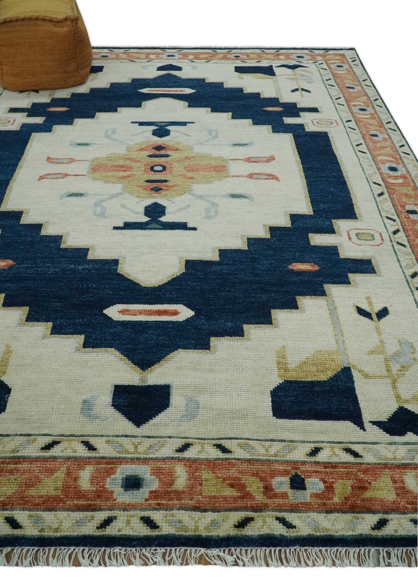 The Rug Decor Area Rug Custom Made Ivory, Blue, Beige and Rust Hand Knotted Traditional Heriz Wool Area Rug Custom Made Ivory, Blue, Beige and Rust Hand Knotted Traditional Heriz Wool Area Rug