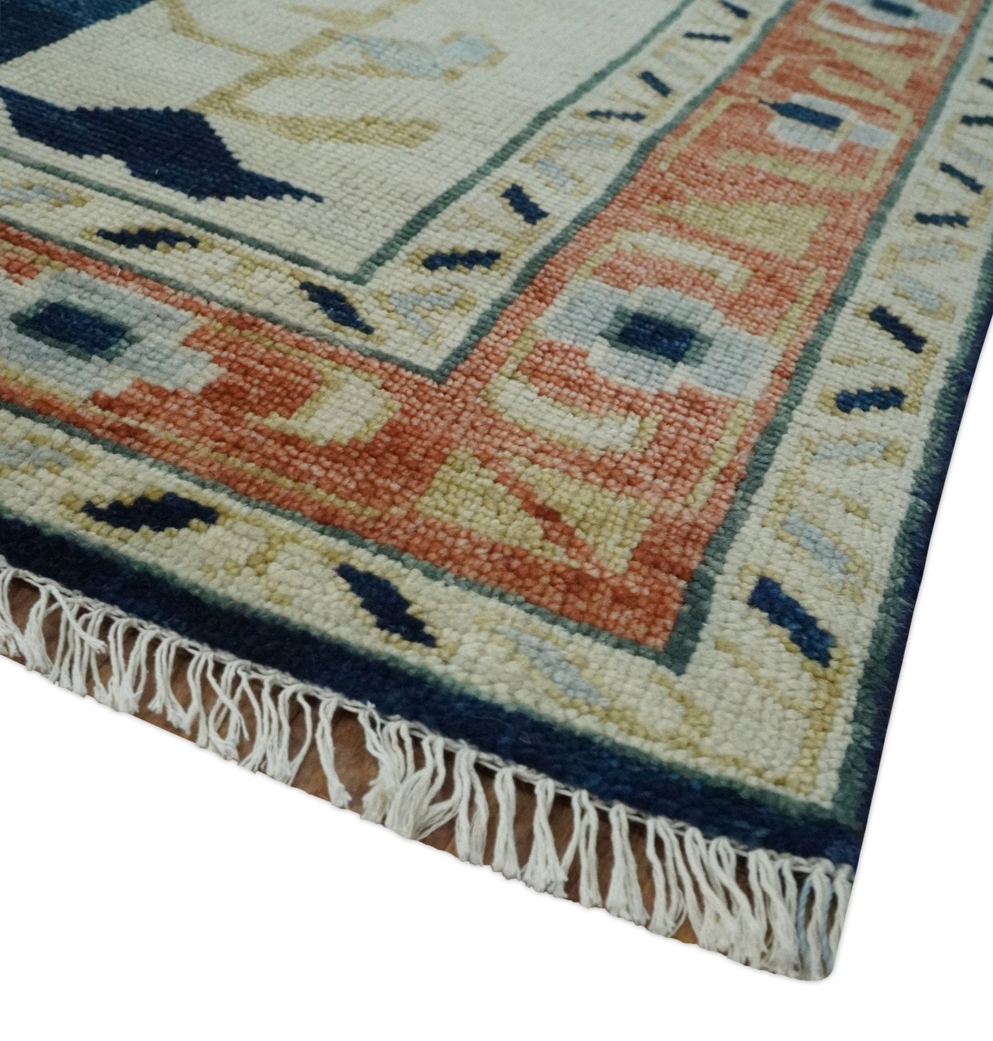 The Rug Decor Area Rug Custom Made Ivory, Blue, Beige and Rust Hand Knotted Traditional Heriz Wool Area Rug Custom Made Ivory, Blue, Beige and Rust Hand Knotted Traditional Heriz Wool Area Rug