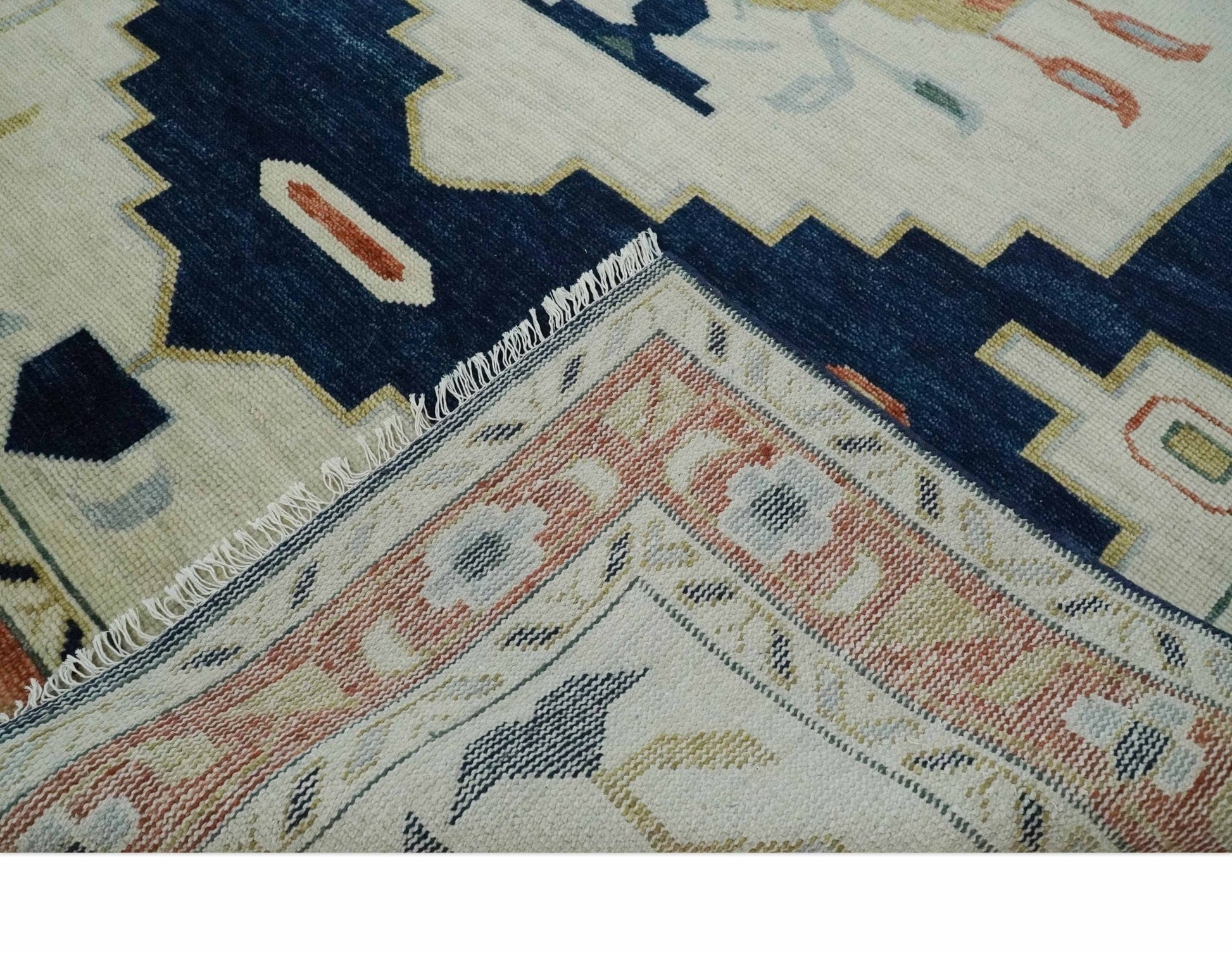 The Rug Decor Area Rug Custom Made Ivory, Blue, Beige and Rust Hand Knotted Traditional Heriz Wool Area Rug Custom Made Ivory, Blue, Beige and Rust Hand Knotted Traditional Heriz Wool Area Rug