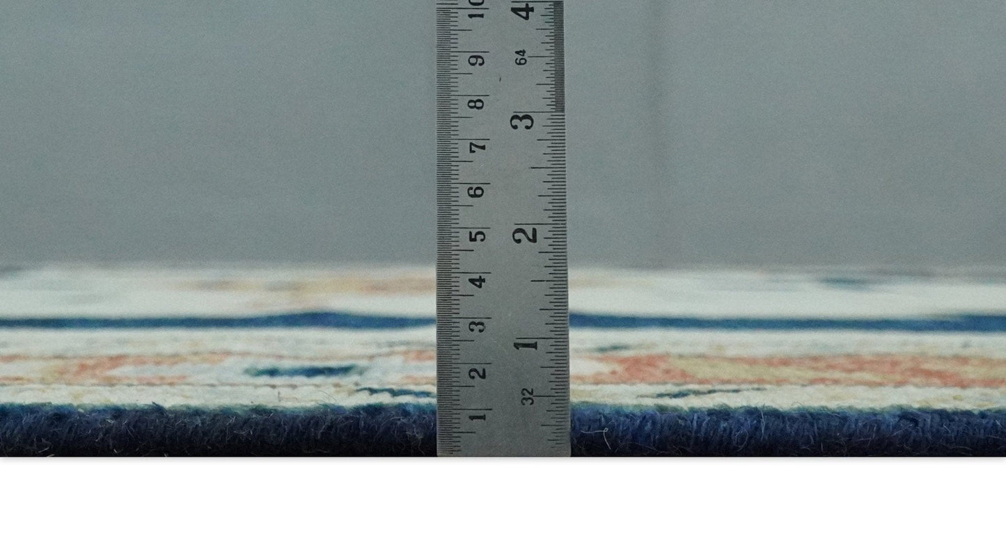 The Rug Decor Area Rug Custom Made Ivory, Blue, Beige and Rust Hand Knotted Traditional Heriz Wool Area Rug Custom Made Ivory, Blue, Beige and Rust Hand Knotted Traditional Heriz Wool Area Rug