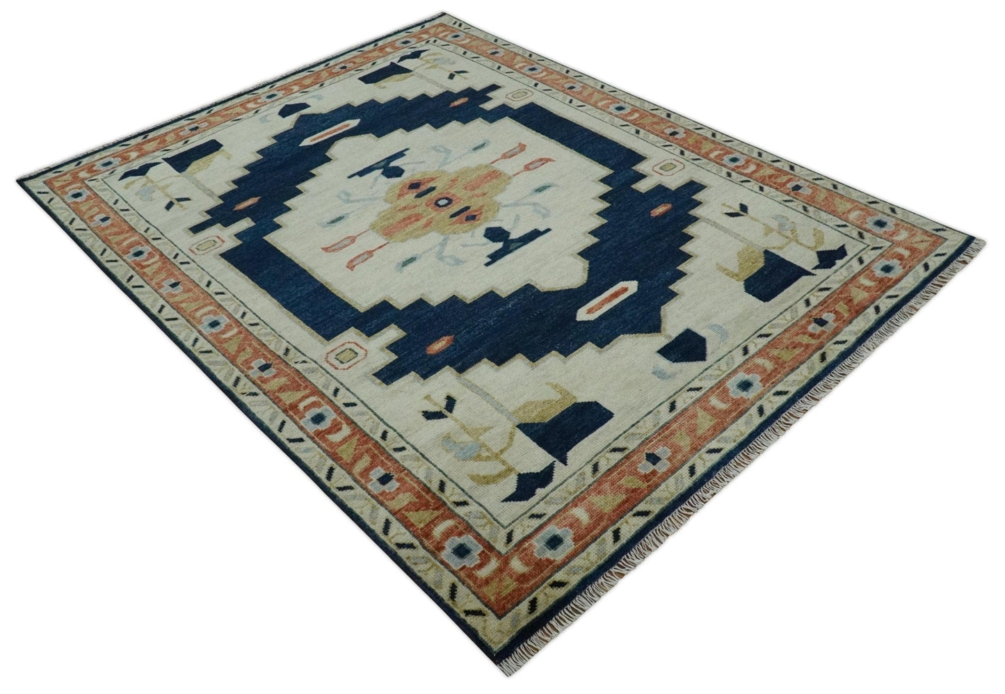 The Rug Decor Area Rug Custom Made Ivory, Blue, Beige and Rust Hand Knotted Traditional Heriz Wool Area Rug Custom Made Ivory, Blue, Beige and Rust Hand Knotted Traditional Heriz Wool Area Rug