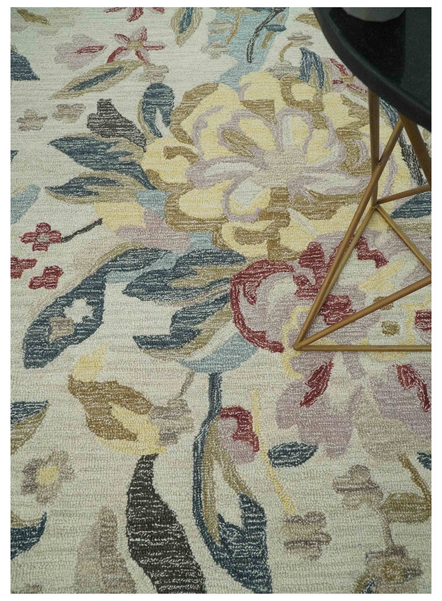 The Rug Decor Area Rug Custom Made Ivory, Charcoal and Olive Floral Design Colorful Hand Tufted wool rug Custom Made Ivory, Charcoal and Olive Floral Design Colorful Hand Tufted wool rug