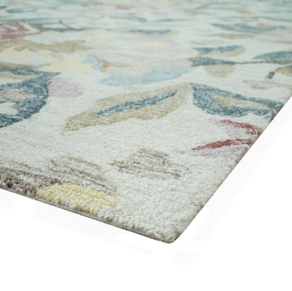 The Rug Decor Area Rug Custom Made Ivory, Charcoal and Olive Floral Design Colorful Hand Tufted wool rug Custom Made Ivory, Charcoal and Olive Floral Design Colorful Hand Tufted wool rug