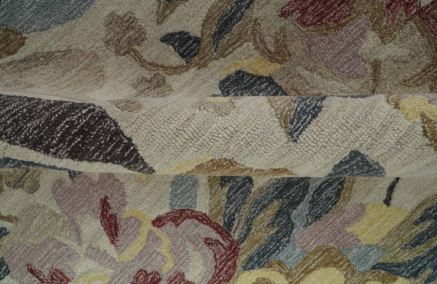 The Rug Decor Area Rug Custom Made Ivory, Charcoal and Olive Floral Design Colorful Hand Tufted wool rug Custom Made Ivory, Charcoal and Olive Floral Design Colorful Hand Tufted wool rug