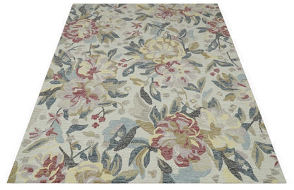 The Rug Decor Area Rug Custom Made Ivory, Charcoal and Olive Floral Design Colorful Hand Tufted wool rug Custom Made Ivory, Charcoal and Olive Floral Design Colorful Hand Tufted wool rug