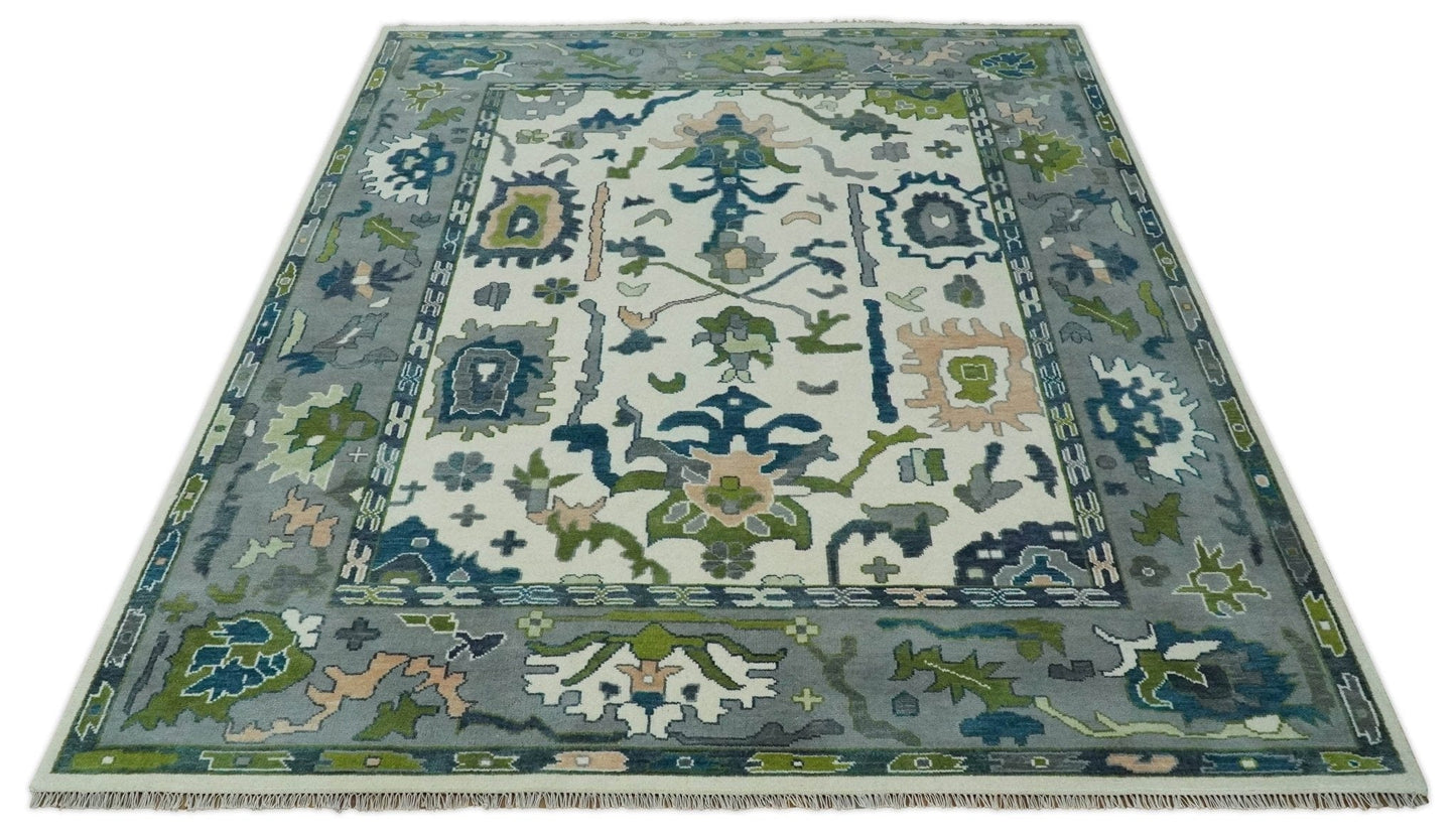 The Rug Decor Area Rug Custom Made Ivory, Gray and Green Hand knotted Traditional Oushak Wool Area Rug Custom Made Ivory, Gray and Green Hand knotted Traditional Oushak Wool Area Rug