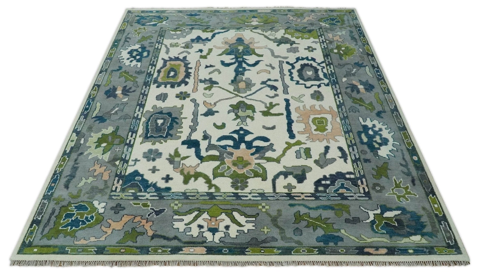 The Rug Decor Area Rug Custom Made Ivory, Gray and Green Hand knotted Traditional Oushak Wool Area Rug Custom Made Ivory, Gray and Green Hand knotted Traditional Oushak Wool Area Rug