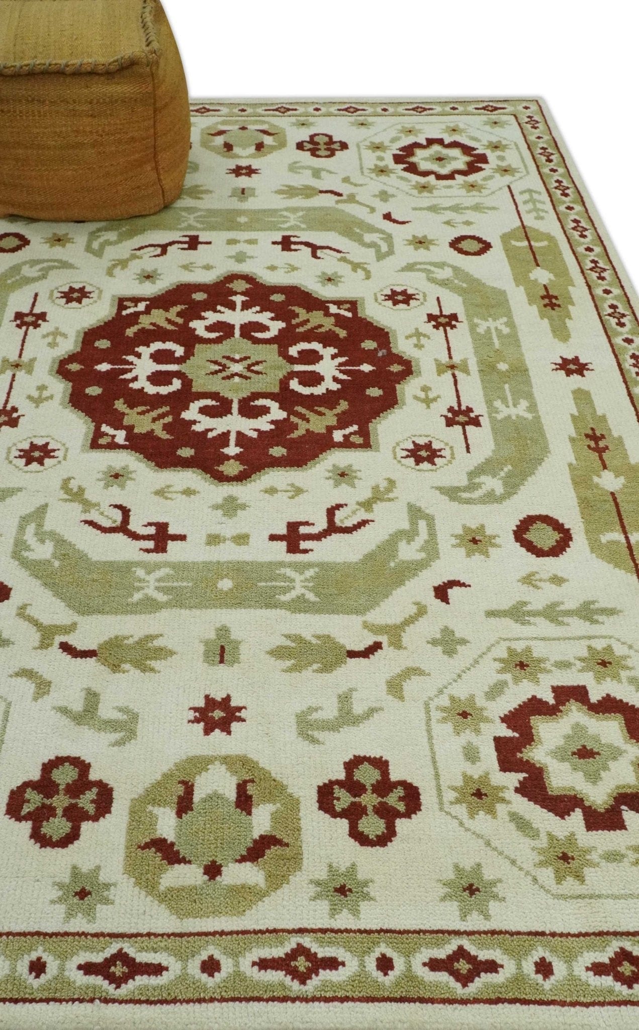 The Rug Decor Area Rug Custom Made Ivory, Olive and Maroon Traditional Medallion Mamluk Design wool Rug Custom Made Ivory, Olive and Maroon Traditional Medallion Mamluk Design wool Rug