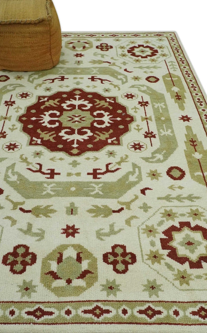 The Rug Decor Area Rug Custom Made Ivory, Olive and Maroon Traditional Medallion Mamluk Design wool Rug Custom Made Ivory, Olive and Maroon Traditional Medallion Mamluk Design wool Rug