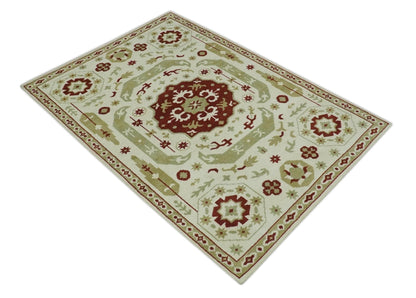 The Rug Decor Area Rug Custom Made Ivory, Olive and Maroon Traditional Medallion Mamluk Design wool Rug Custom Made Ivory, Olive and Maroon Traditional Medallion Mamluk Design wool Rug