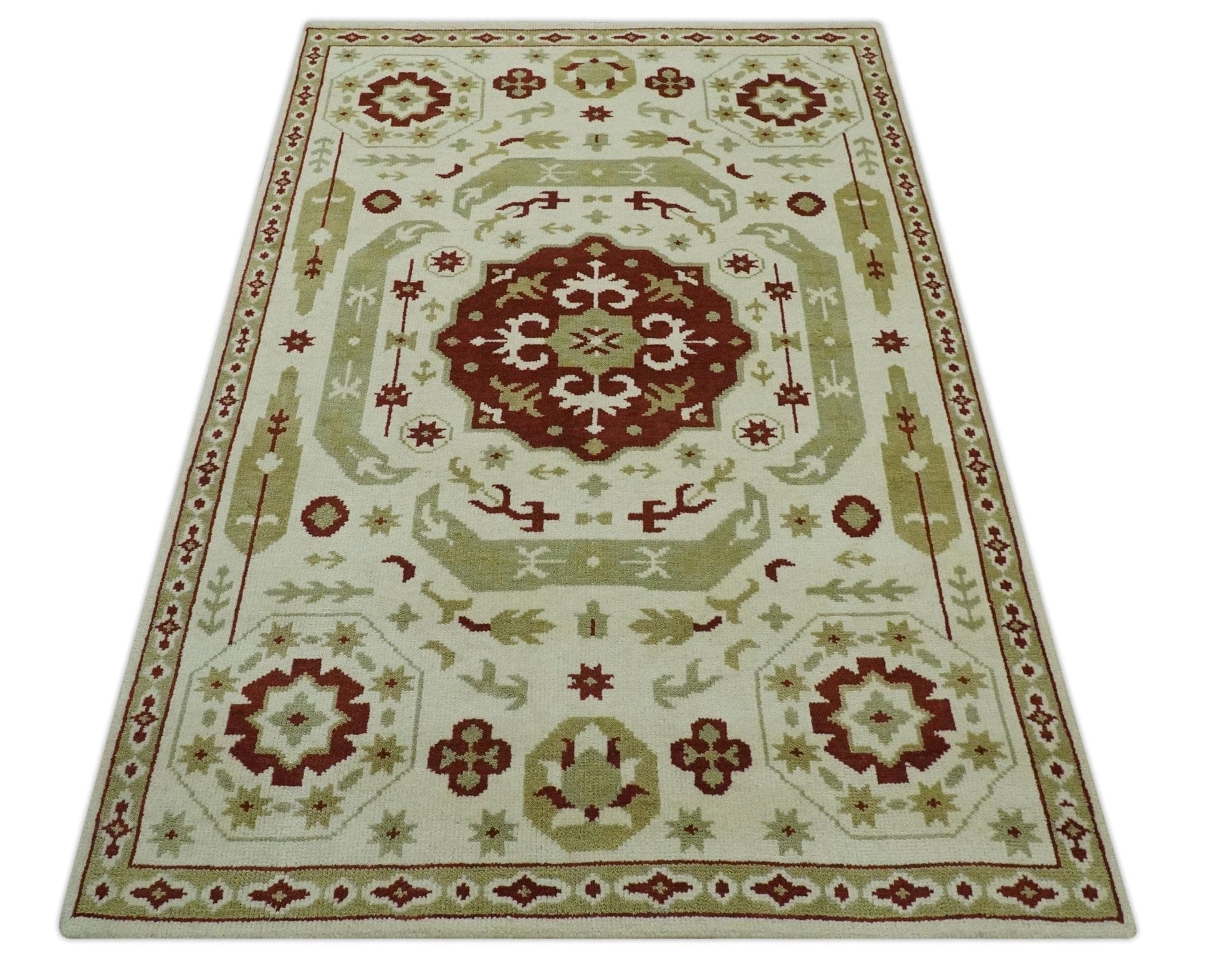 The Rug Decor Area Rug Custom Made Ivory, Olive and Maroon Traditional Medallion Mamluk Design wool Rug Custom Made Ivory, Olive and Maroon Traditional Medallion Mamluk Design wool Rug