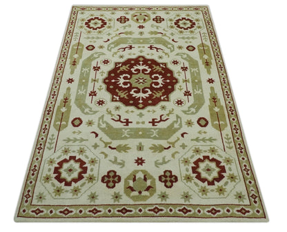The Rug Decor Area Rug Custom Made Ivory, Olive and Maroon Traditional Medallion Mamluk Design wool Rug Custom Made Ivory, Olive and Maroon Traditional Medallion Mamluk Design wool Rug