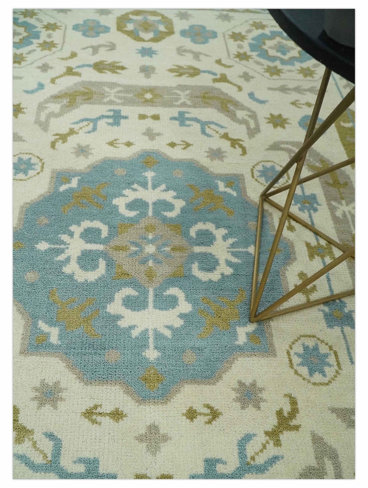 The Rug Decor Area Rug Custom Made Ivory, Olive and Teal Hand Knotted Traditional Medallion Mamluk Design wool Rug Custom Made Ivory, Olive and Teal Hand Knotted Traditional Medallion Mamluk Design wool Rug