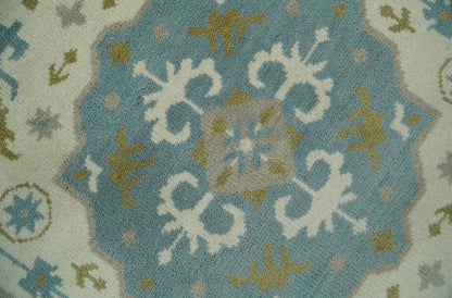 The Rug Decor Area Rug Custom Made Ivory, Olive and Teal Hand Knotted Traditional Medallion Mamluk Design wool Rug Custom Made Ivory, Olive and Teal Hand Knotted Traditional Medallion Mamluk Design wool Rug