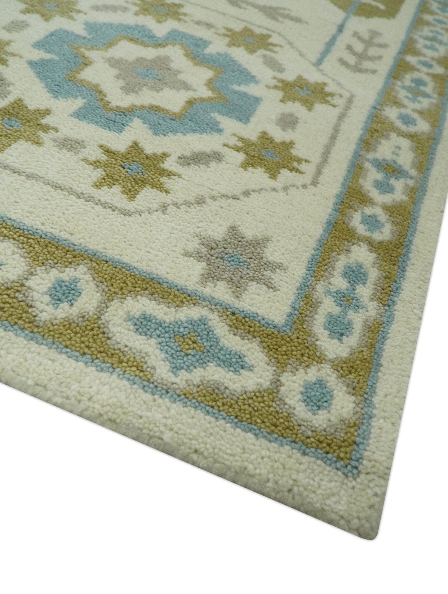The Rug Decor Area Rug Custom Made Ivory, Olive and Teal Hand Knotted Traditional Medallion Mamluk Design wool Rug Custom Made Ivory, Olive and Teal Hand Knotted Traditional Medallion Mamluk Design wool Rug