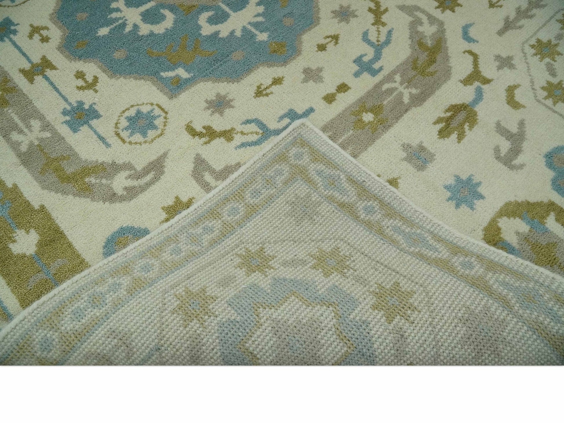 The Rug Decor Area Rug Custom Made Ivory, Olive and Teal Hand Knotted Traditional Medallion Mamluk Design wool Rug Custom Made Ivory, Olive and Teal Hand Knotted Traditional Medallion Mamluk Design wool Rug