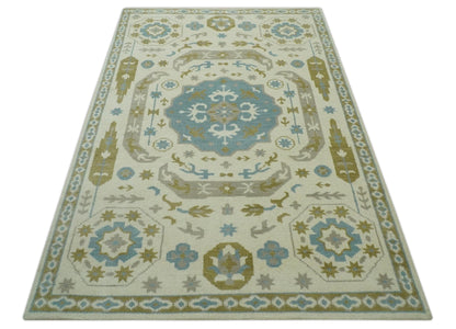 The Rug Decor Area Rug Custom Made Ivory, Olive and Teal Hand Knotted Traditional Medallion Mamluk Design wool Rug Custom Made Ivory, Olive and Teal Hand Knotted Traditional Medallion Mamluk Design wool Rug