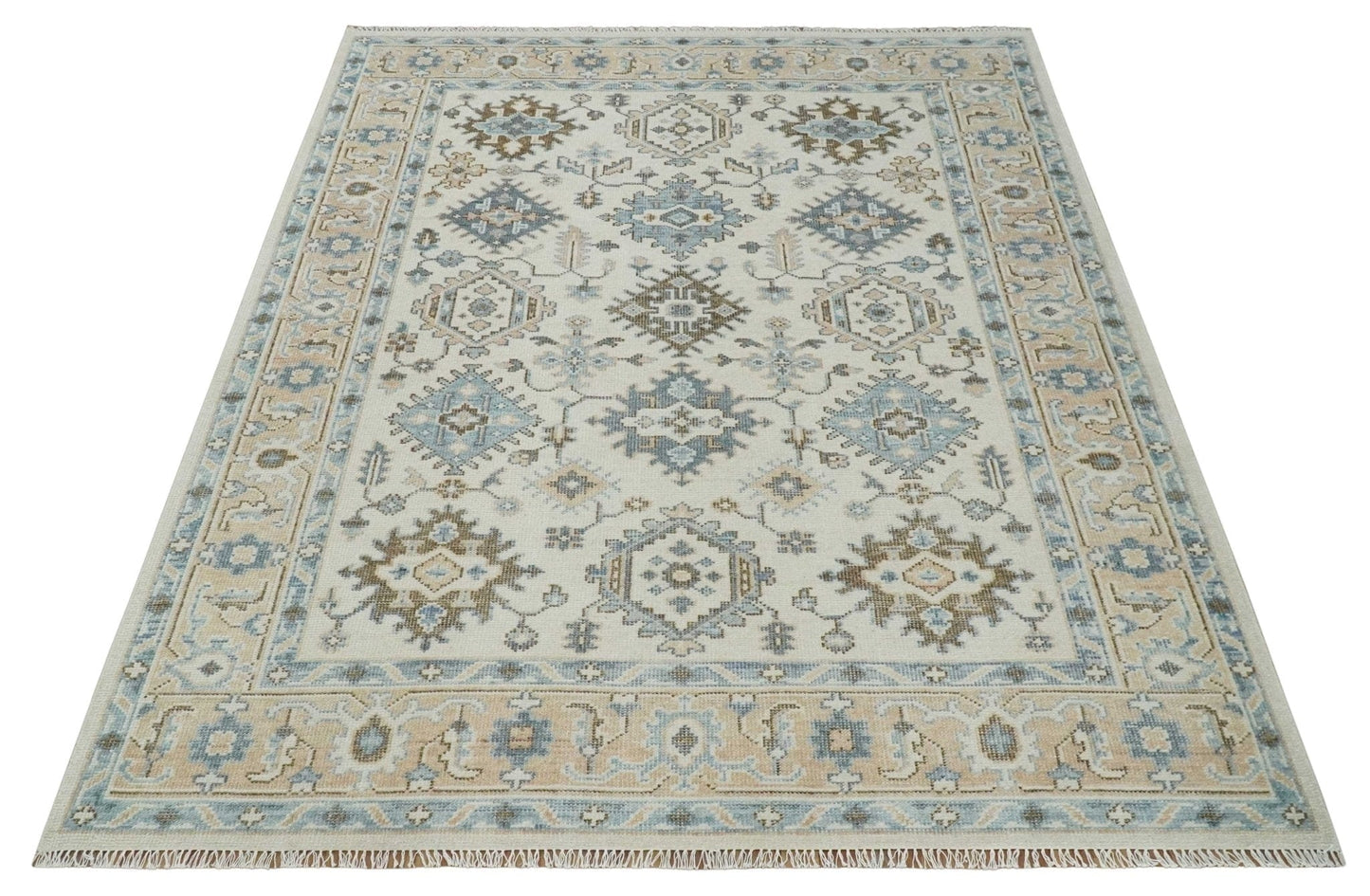 The Rug Decor Area Rug Custom Made Ivory, Peach and Gray Hand knotted Traditional Turkish Design Oushak wool Area Rug Custom Made Ivory, Peach and Gray Hand knotted Traditional Turkish Design Oushak wool Area Rug