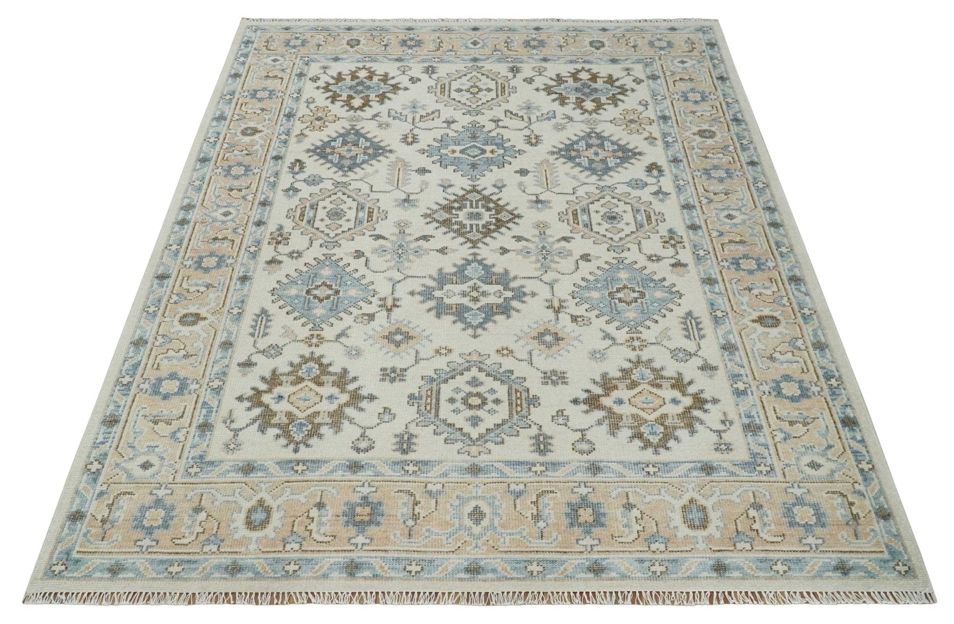 The Rug Decor Area Rug Custom Made Ivory, Peach and Gray Hand knotted Traditional Turkish Design Oushak wool Area Rug Custom Made Ivory, Peach and Gray Hand knotted Traditional Turkish Design Oushak wool Area Rug