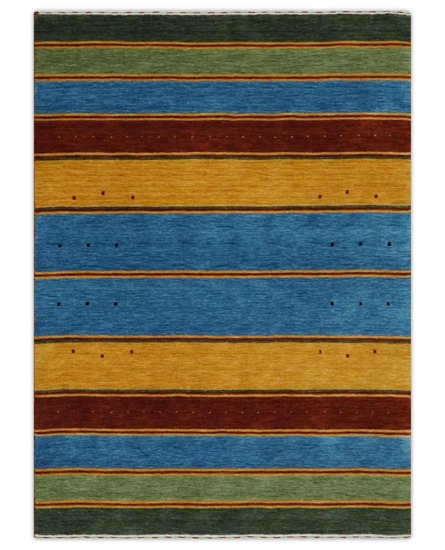 The Rug Decor Area Rug 5x7 Custom Made Modern Geometrical Blue, Gold, Brown and Green Stripes Design Wool Area Rug Custom Made Modern Geometrical Blue, Gold, Brown and Green Stripes Design Wool Area Rug