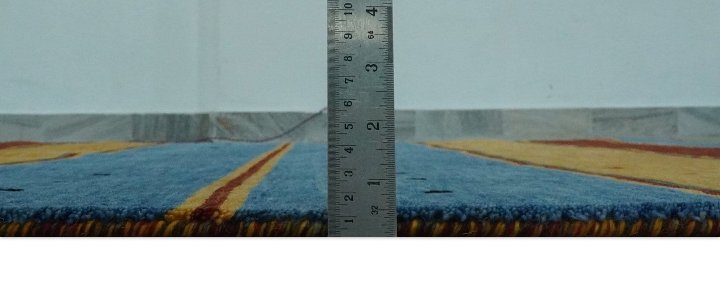 The Rug Decor Area Rug Custom Made Modern Geometrical Blue, Gold, Brown and Green Stripes Design Wool Area Rug Custom Made Modern Geometrical Blue, Gold, Brown and Green Stripes Design Wool Area Rug