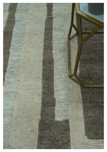 The Rug Decor Area Rug Custom Made Modern Geometrical Silver, Ivory and Charcoal Hand Knotted Wool area Rug Custom Made Modern Geometrical Silver, Ivory and Charcoal Hand Knotted Wool area Rug