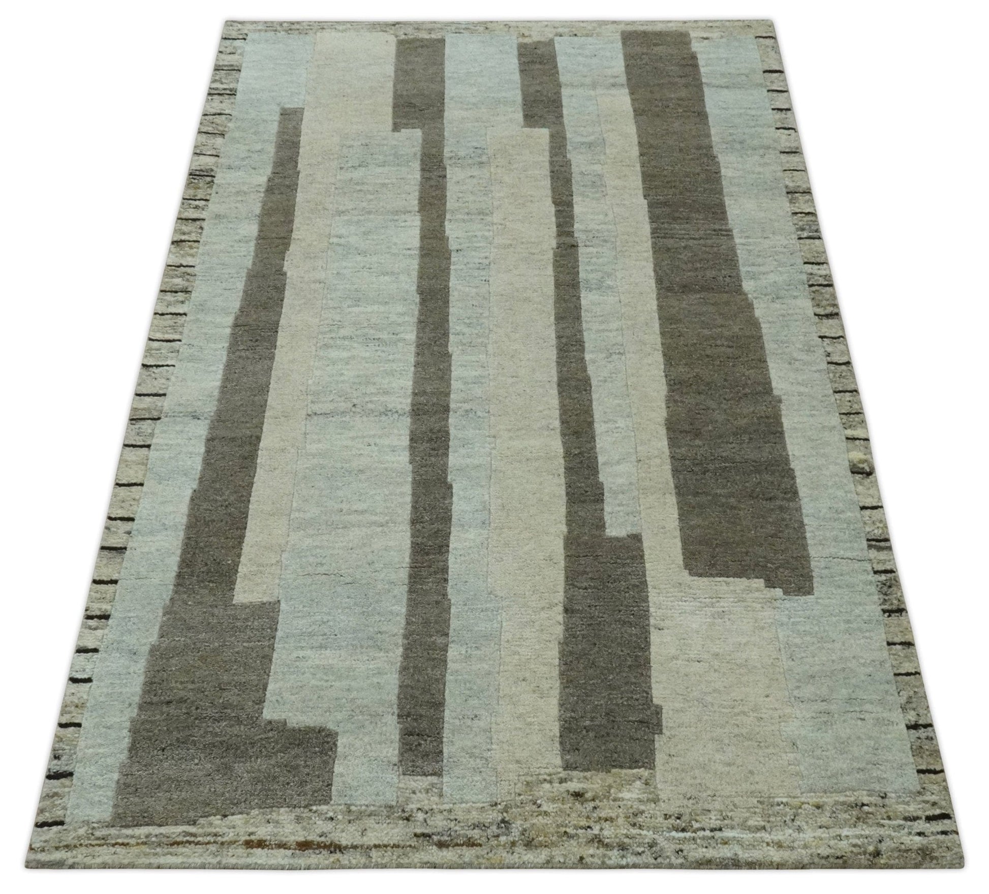 The Rug Decor Area Rug Custom Made Modern Geometrical Silver, Ivory and Charcoal Hand Knotted Wool area Rug Custom Made Modern Geometrical Silver, Ivory and Charcoal Hand Knotted Wool area Rug