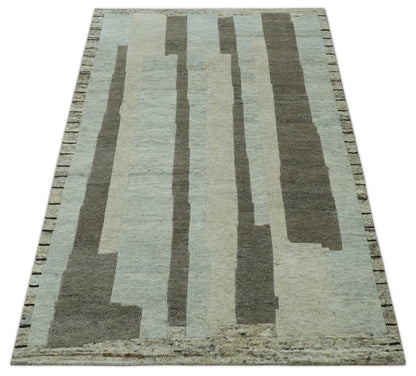 The Rug Decor Area Rug Custom Made Modern Geometrical Silver, Ivory and Charcoal Hand Knotted Wool area Rug Custom Made Modern Geometrical Silver, Ivory and Charcoal Hand Knotted Wool area Rug