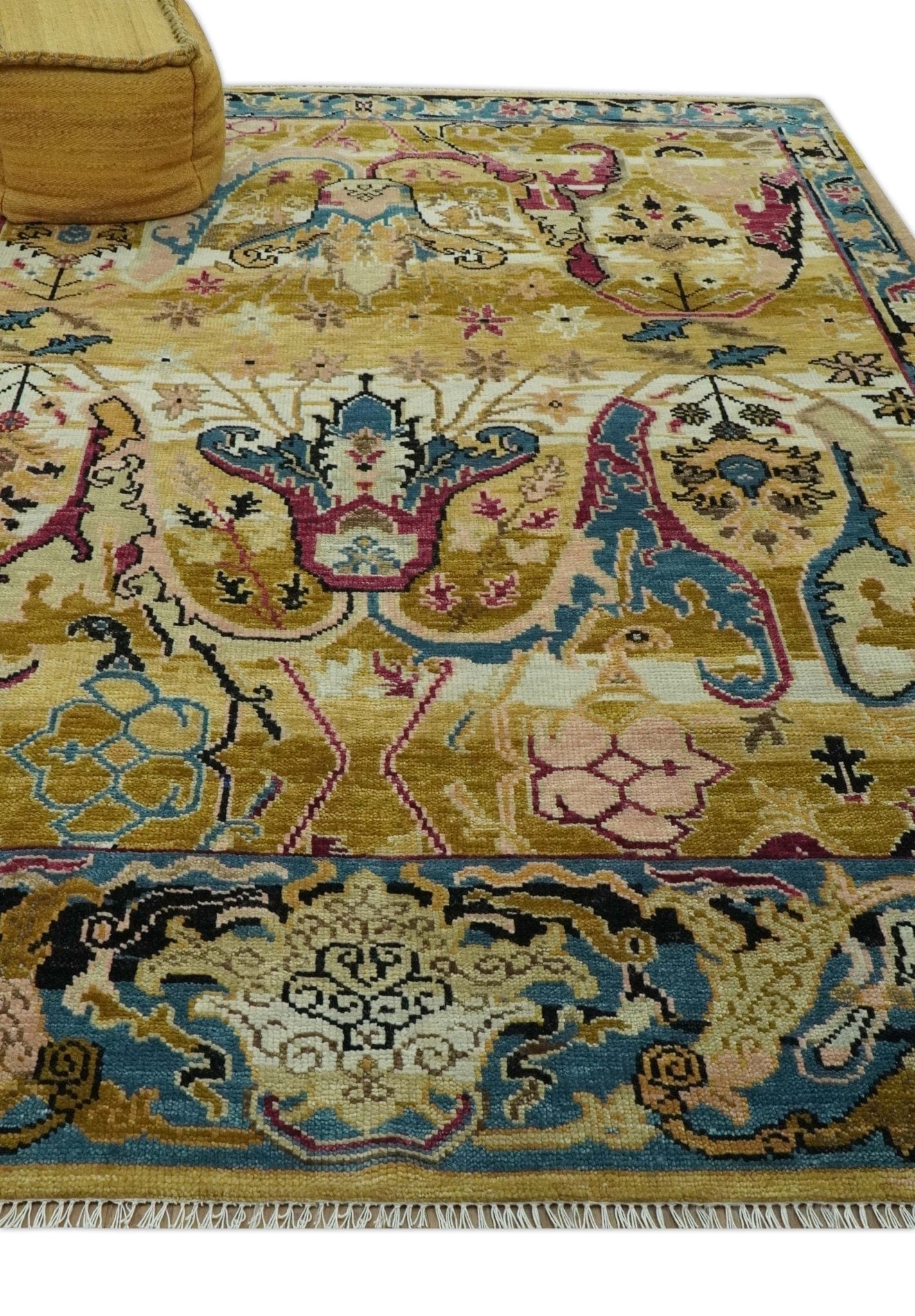 The Rug Decor Area Rug Custom Made Mustard and Teal transitional Dragon Oushak wool area rug Custom Made Mustard and Teal transitional Dragon Oushak wool area rug