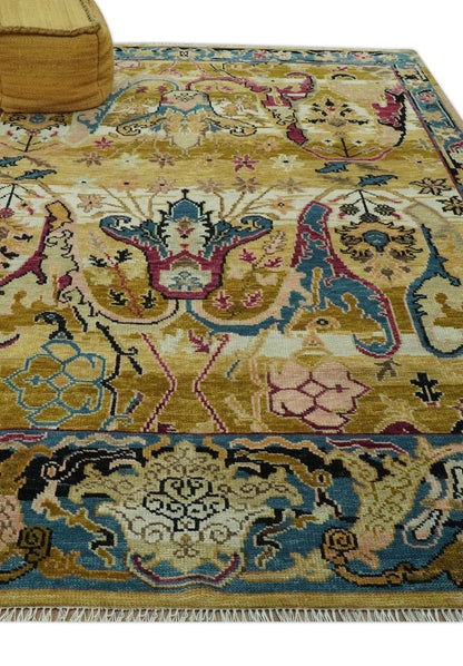 The Rug Decor Area Rug Custom Made Mustard and Teal transitional Dragon Oushak wool area rug Custom Made Mustard and Teal transitional Dragon Oushak wool area rug