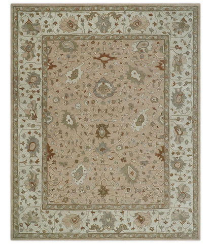 The Rug Decor Area Rug 8x10 Custom Made Oushak Design Tufted Peach, Ivory and Olive Traditional Rug Custom Made Oushak Design Tufted Peach, Ivory and Olive Traditional Rug
