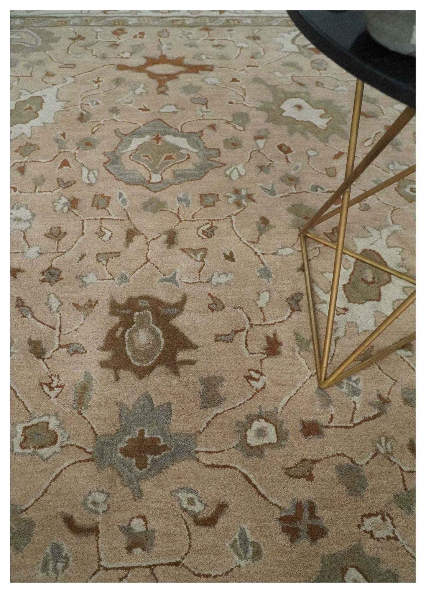 The Rug Decor Area Rug Custom Made Oushak Design Tufted Peach, Ivory and Olive Traditional Rug Custom Made Oushak Design Tufted Peach, Ivory and Olive Traditional Rug