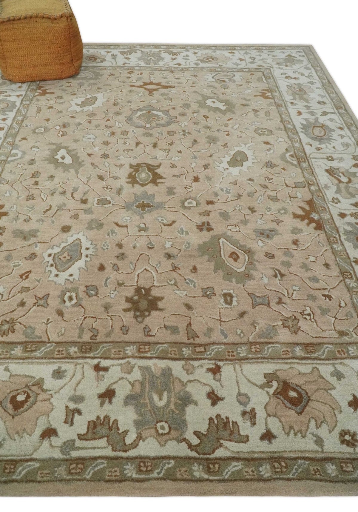 The Rug Decor Area Rug Custom Made Oushak Design Tufted Peach, Ivory and Olive Traditional Rug Custom Made Oushak Design Tufted Peach, Ivory and Olive Traditional Rug
