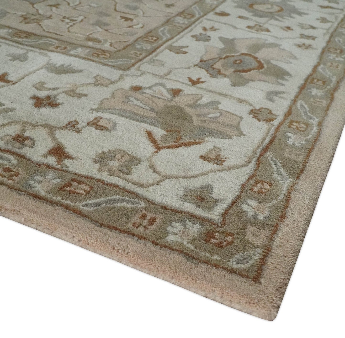 The Rug Decor Area Rug Custom Made Oushak Design Tufted Peach, Ivory and Olive Traditional Rug Custom Made Oushak Design Tufted Peach, Ivory and Olive Traditional Rug