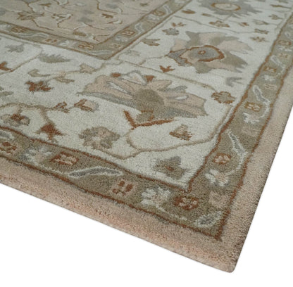 The Rug Decor Area Rug Custom Made Oushak Design Tufted Peach, Ivory and Olive Traditional Rug Custom Made Oushak Design Tufted Peach, Ivory and Olive Traditional Rug