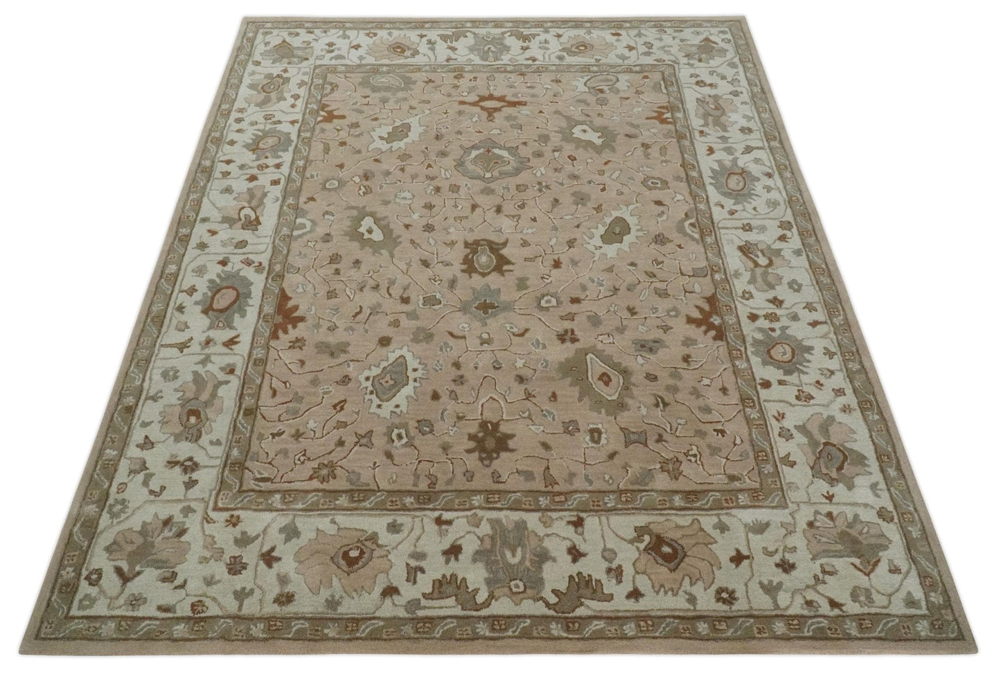 The Rug Decor Area Rug Custom Made Oushak Design Tufted Peach, Ivory and Olive Traditional Rug Custom Made Oushak Design Tufted Peach, Ivory and Olive Traditional Rug