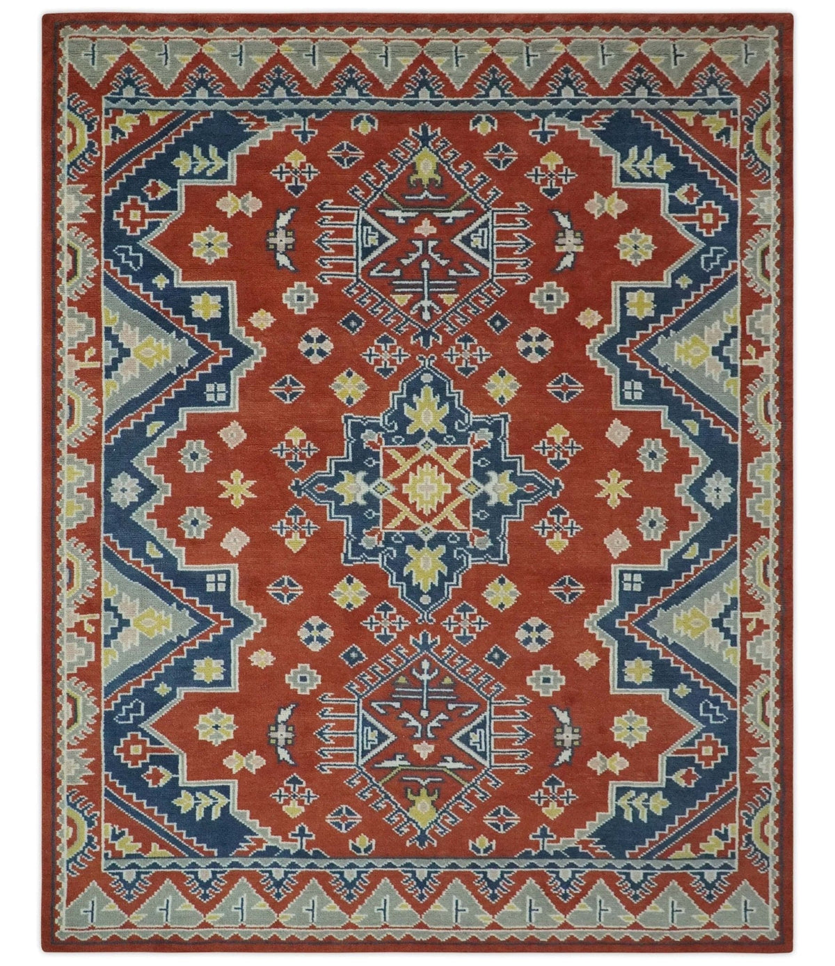 The Rug Decor Area Rug 8x10 Custom Made Red, Blue, Gray and Mustard Traditional Hand knotted wool Area Rug Custom Made Red, Blue, Gray and Mustard Traditional Hand knotted wool Area Rug