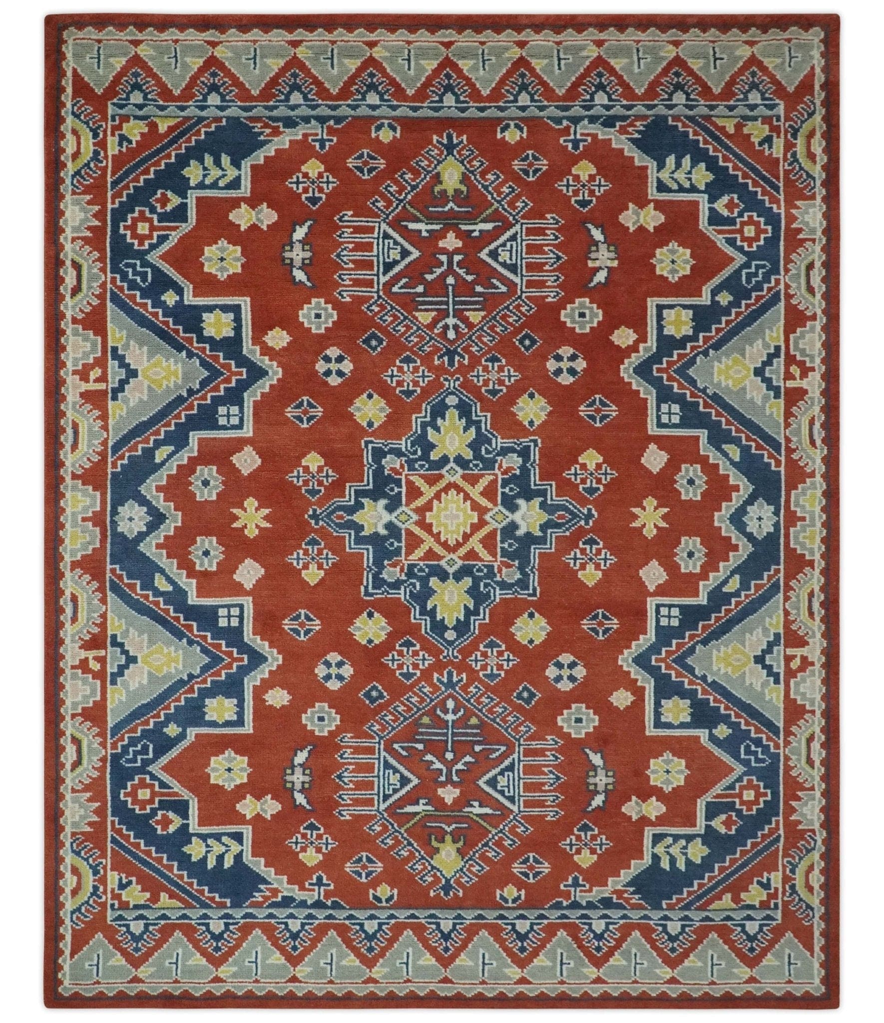 The Rug Decor Area Rug 8x10 Custom Made Red, Blue, Gray and Mustard Traditional Hand knotted wool Area Rug Custom Made Red, Blue, Gray and Mustard Traditional Hand knotted wool Area Rug
