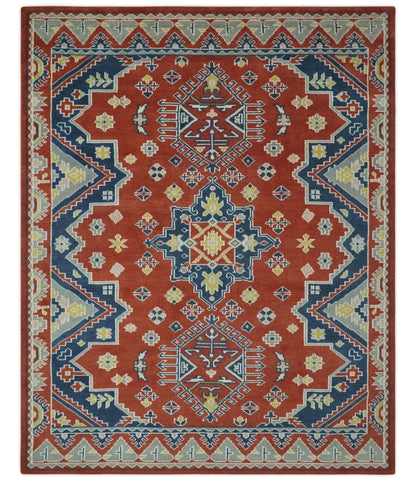The Rug Decor Area Rug 8x10 Custom Made Red, Blue, Gray and Mustard Traditional Hand knotted wool Area Rug Custom Made Red, Blue, Gray and Mustard Traditional Hand knotted wool Area Rug